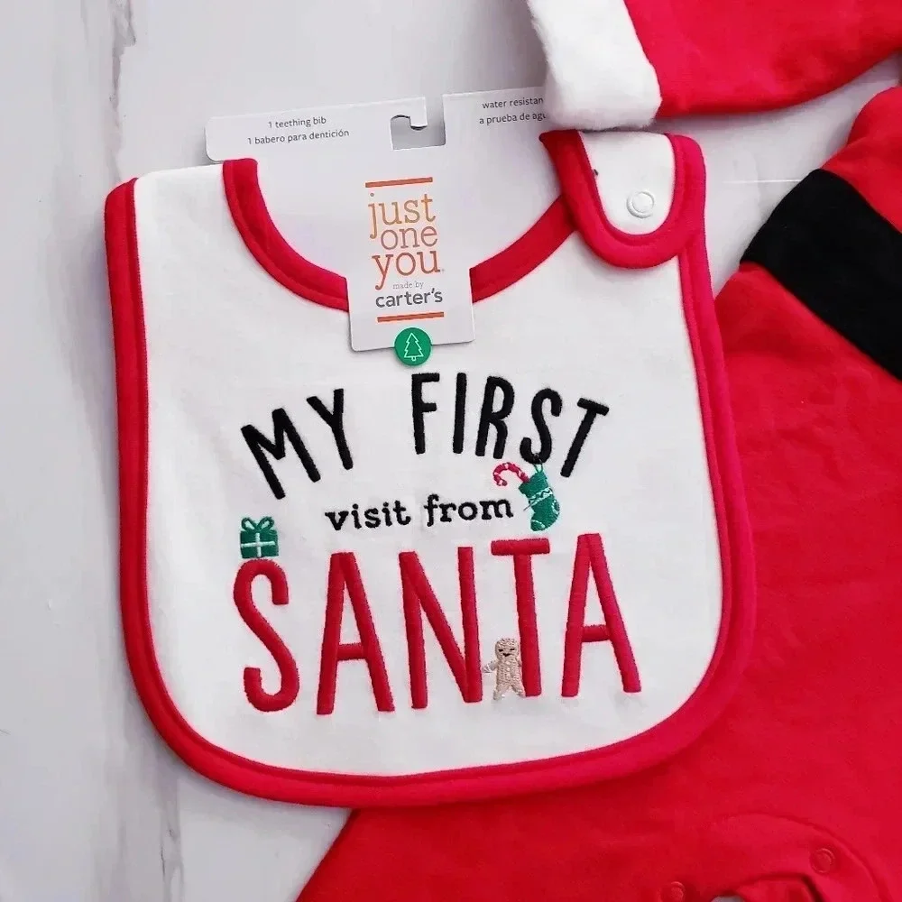Cat & Jack Baby Lot Santa Outfit & 2 Bibs Carter's Christmas Holiday